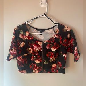 Forever 21 | Floral Zip Up Crop Top